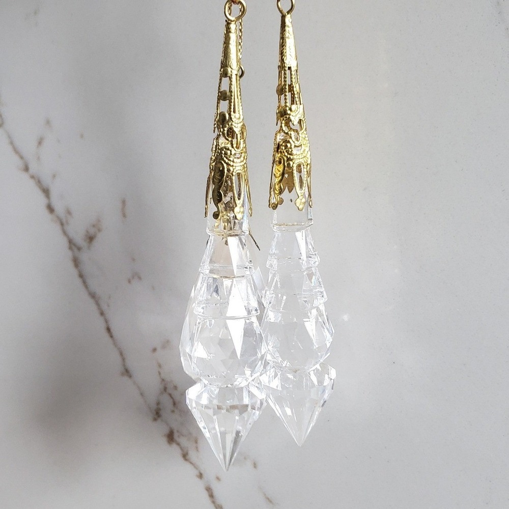 Gold Filigree Crystal‎ Ornaments Set 3 Icicle Teardrop Ralph Lauren Christmas